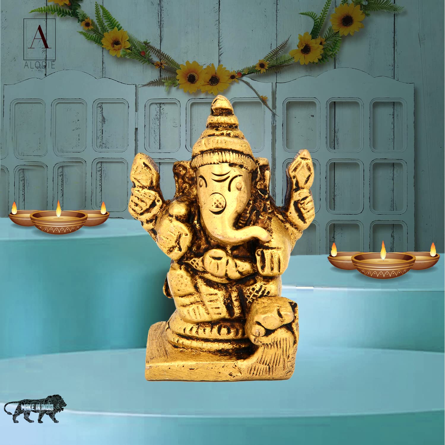 Alodie- Brass Ganesh Bhagwan Idol, Ganpati Idol, Bappa Murti Small For Home Entrance Decor Diwali Gift Ganesha